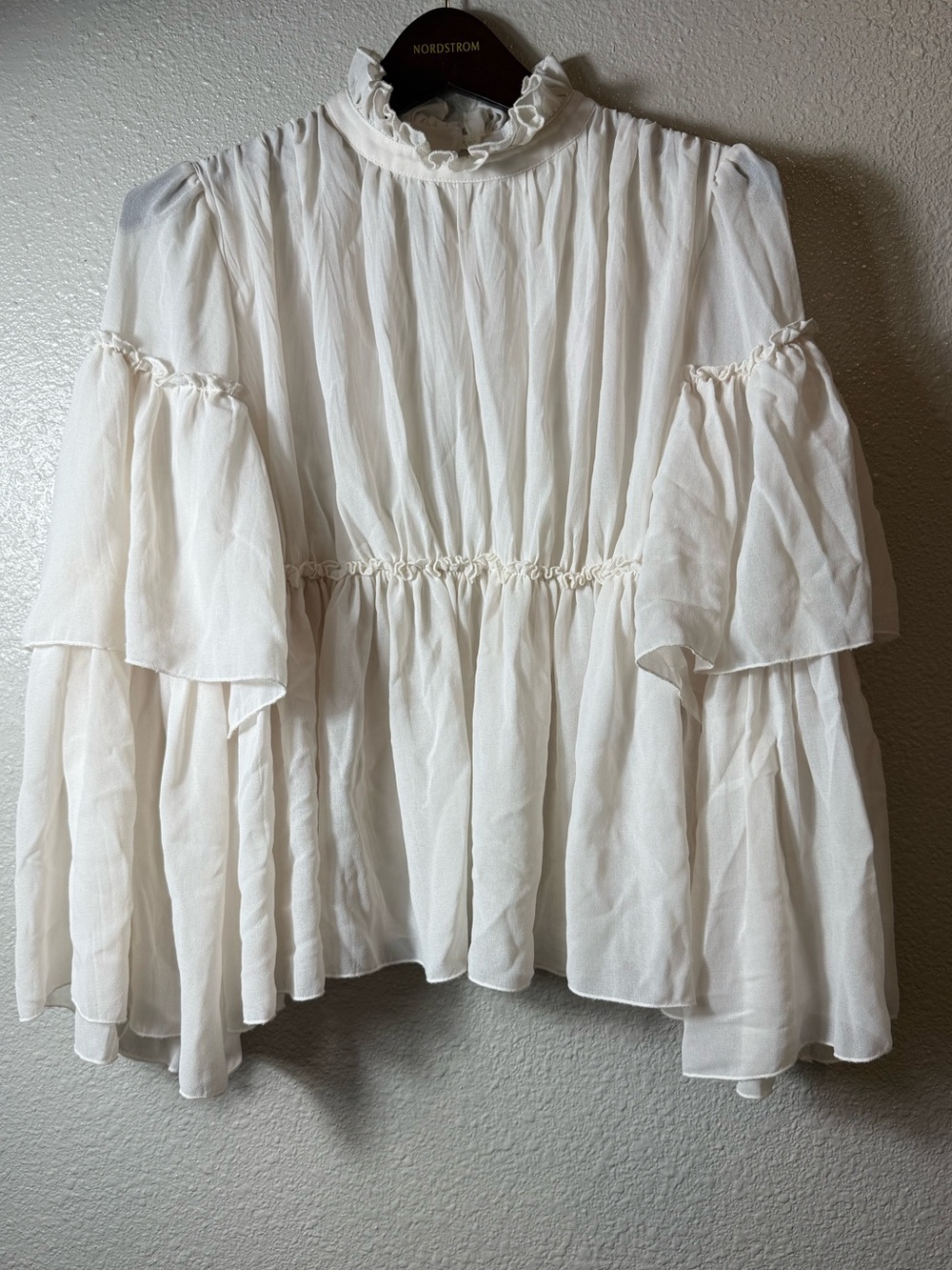 See by Chloé Ruffle High Neck Bell Sleeve Babydoll Blouse Ivory/milk Size 40 - Picture 3 of 12